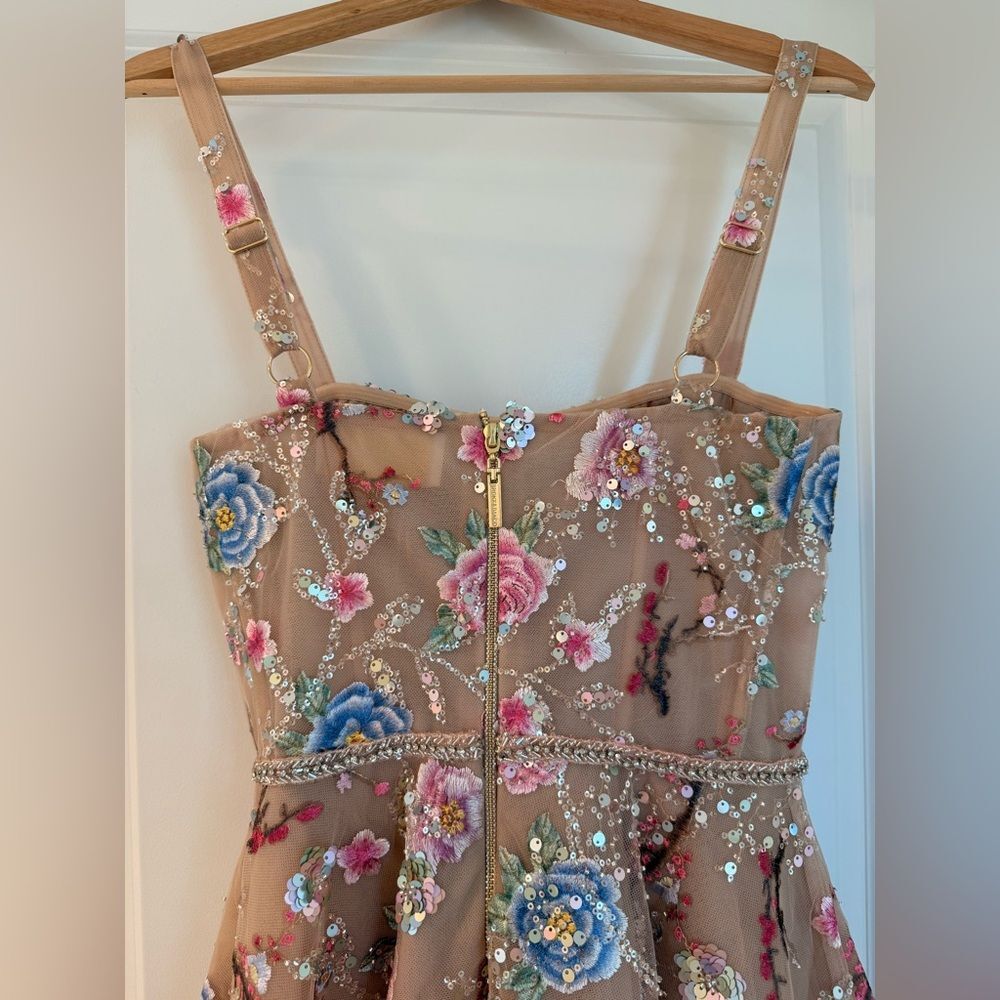 NWOT BRONX AND BANCO Mademoiselle Embroidered Gold Multi Floral Midi Dress - Picture 11 of 15